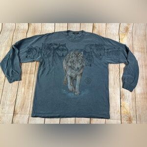 Vintage San Segal Shirt Long Sleeve Wolves Nature Wrap Around Single Stitch